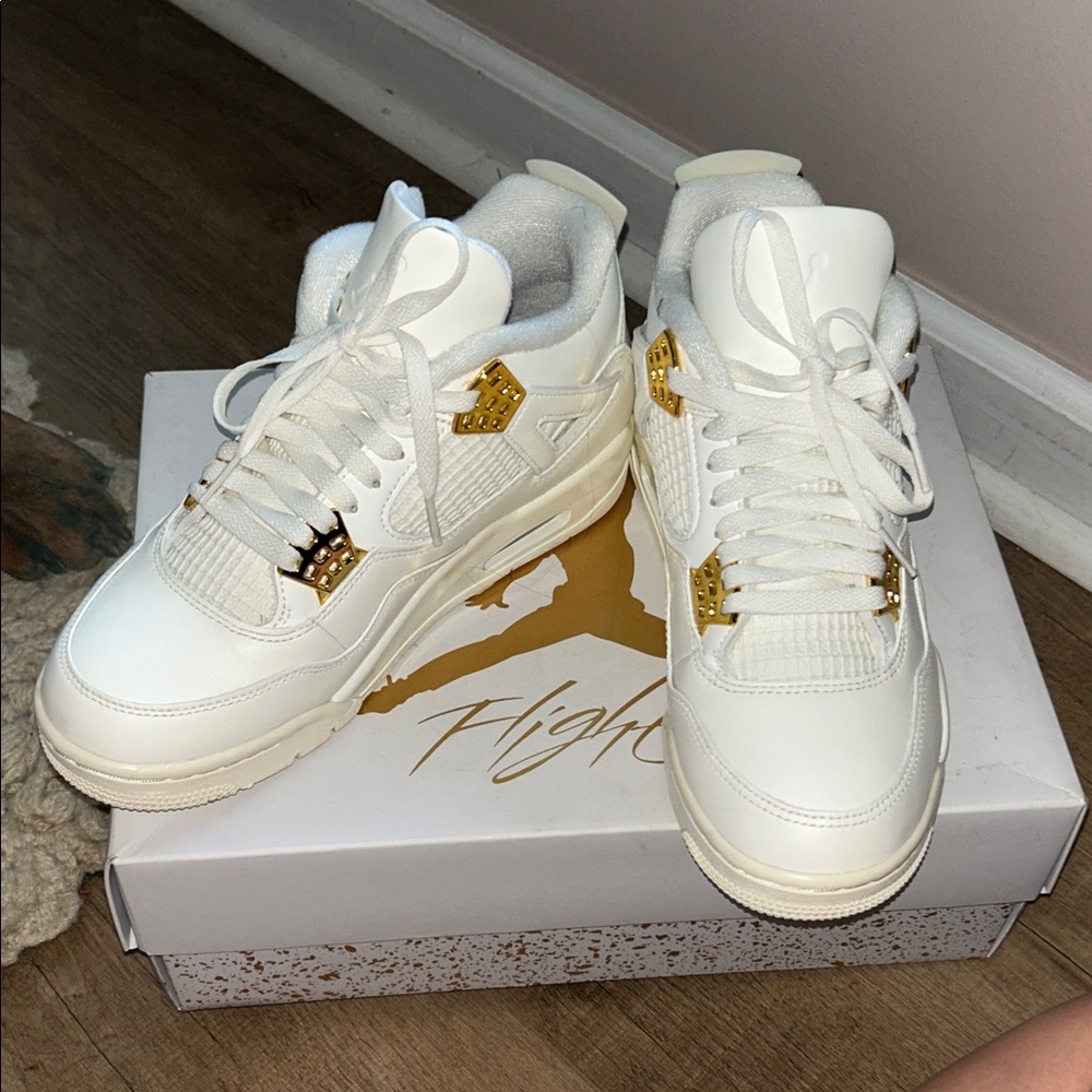 Jordan Women's White and Gold Sneakers